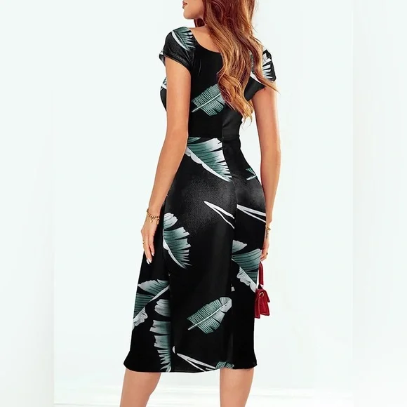 Plus size Casual Shoulder Floral tropical Print Ruched High Slit Dresses 2X NWOT - Picture 2 of 11